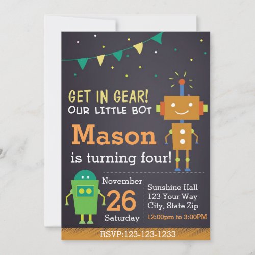 Robot Birthday Invitation boy