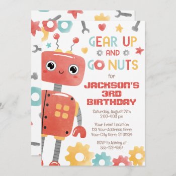 Robot Birthday Invitation  Boy Robot Invitation by PuggyPrints at Zazzle