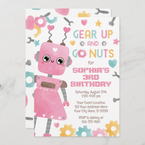 Robot Birthday Invitation Girl Robot Invitation