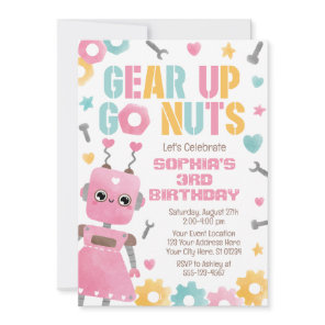 Robot Birthday Invitation, Girl Robot Invitation