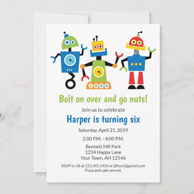 Robot Birthday Invitation robots (Front)