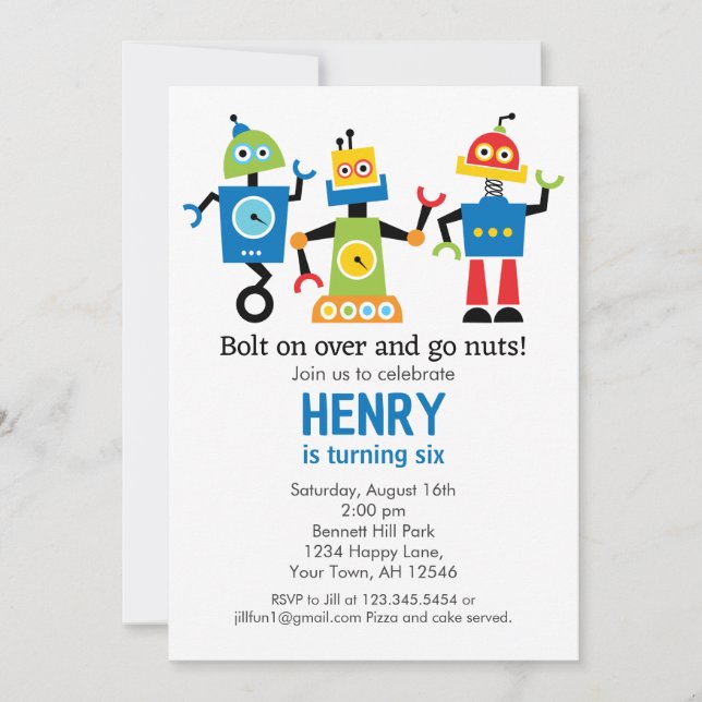 Robot Birthday Invitation robots (Front)