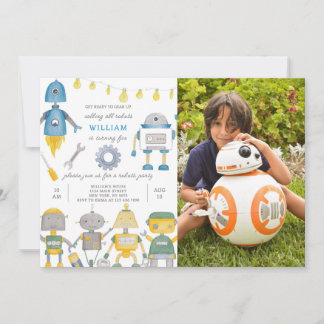 Robot Birthday Invitation With Photo