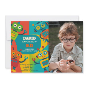 Robot Birthday Invitation with photo