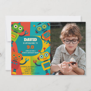 Robot Birthday Invitation with photo
