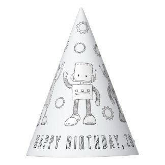 Robot Birthday Party - Color Your Own Party Hat