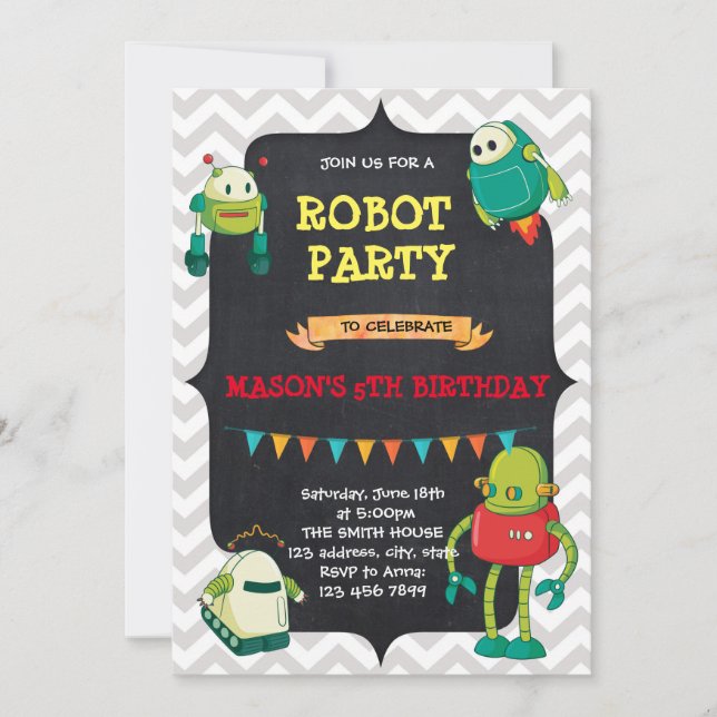 robot birthday party invitation (Front)