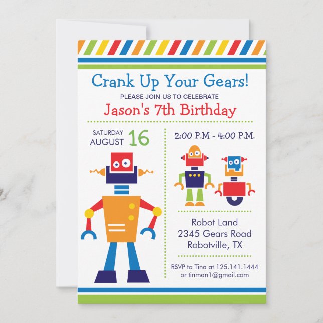 Robot Birthday Party Invitation (Front)