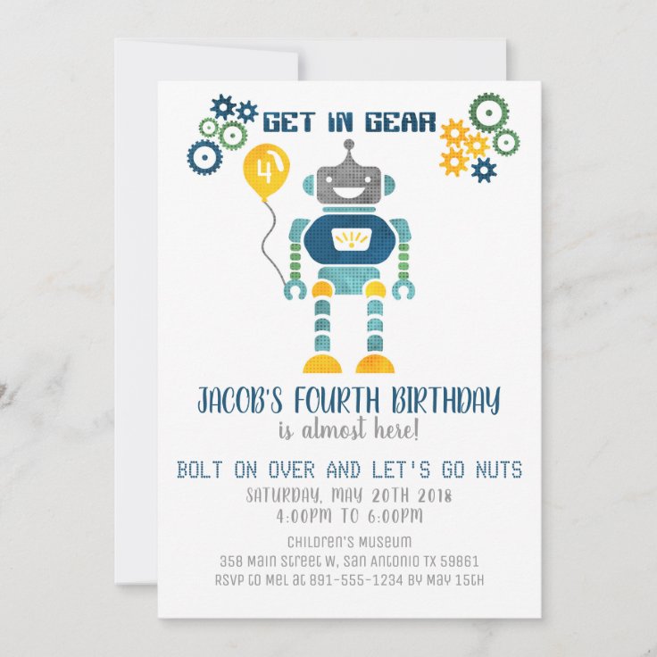 Robot Birthday Party Invitation Zazzle