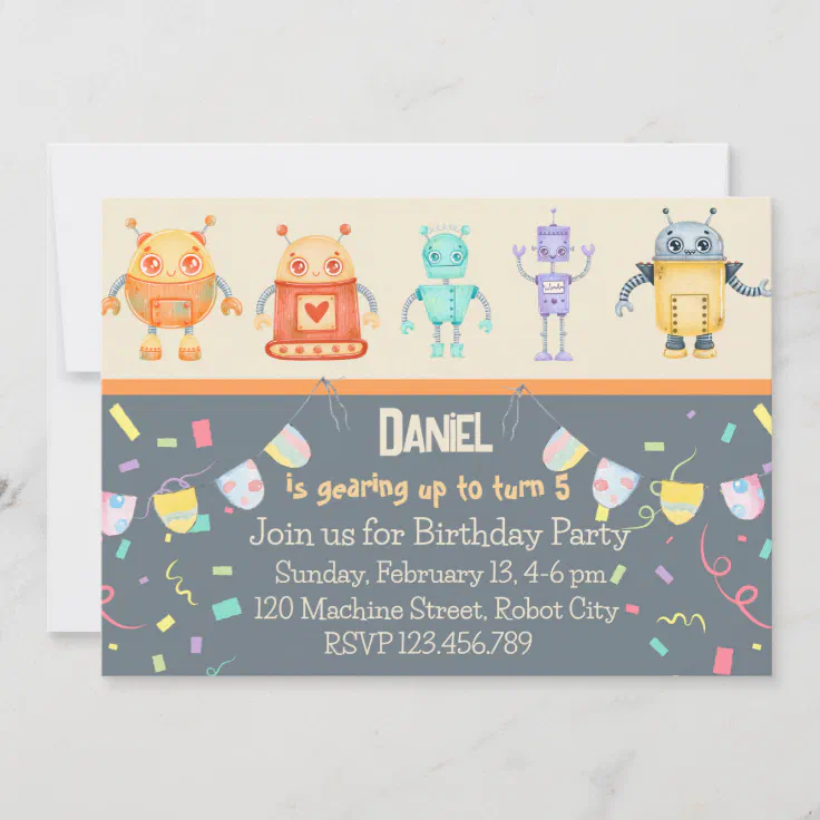Robot Birthday Party Invitation Zazzle