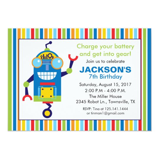 robot birthday party invitation zazzle com