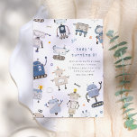 Robot Birthday Party Invitation<br><div class="desc">A cute robot-themed birthday party invitation. Featuring cute hand-drawn robots and tools, this invitation is perfect for any child who loves science, technology, and all things robotic. Great for robot, science, tech, or STEM-themed parties. Feel free to message me if you would like this invitation in a different color scheme!...</div>