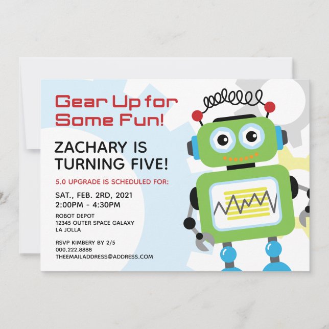 Robot Birthday Party Invitation (Front)