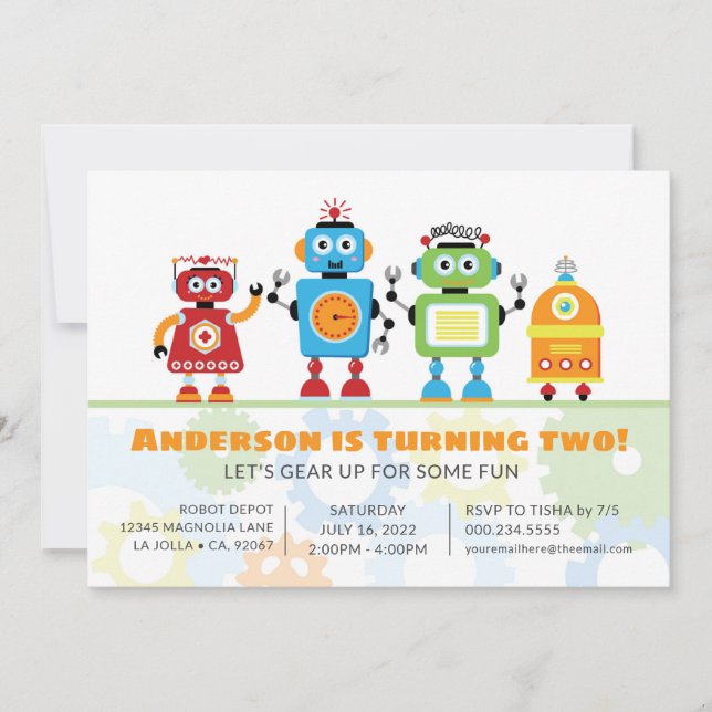 Robot Birthday Party Invitation (Front)