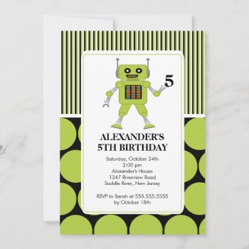 Robot Birthday Party Invitation Lime / Black by celebrateitinvites at Zazzle