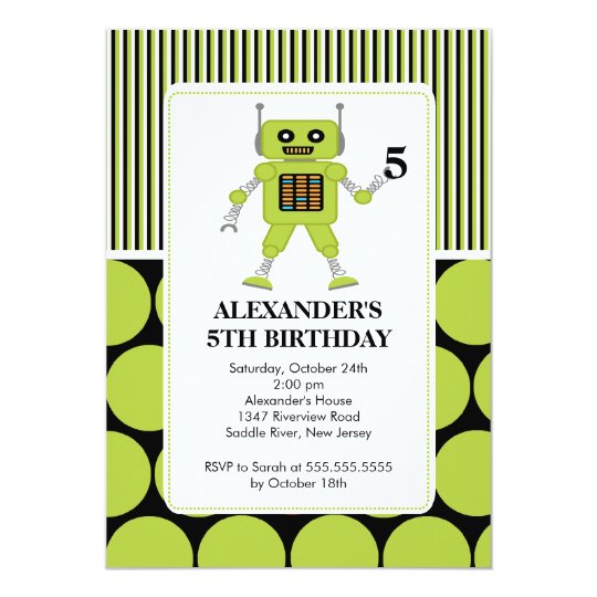 robot birthday party invitation lime black zazzle com