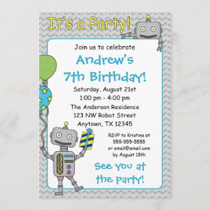 Robot Birthday Party Invitations