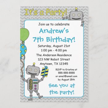 Robot Birthday Party Invitations by WhimsicalPrintStudio at Zazzle