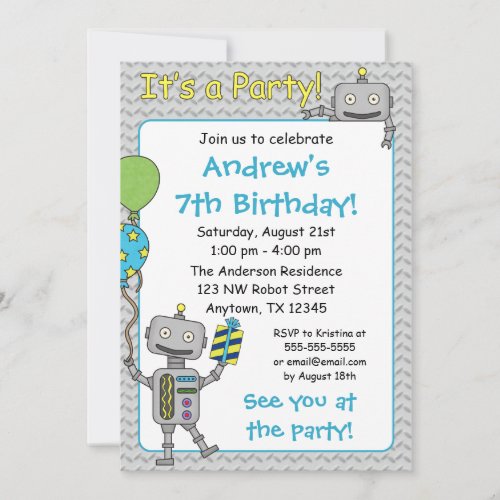 Robot Birthday Party Invitations