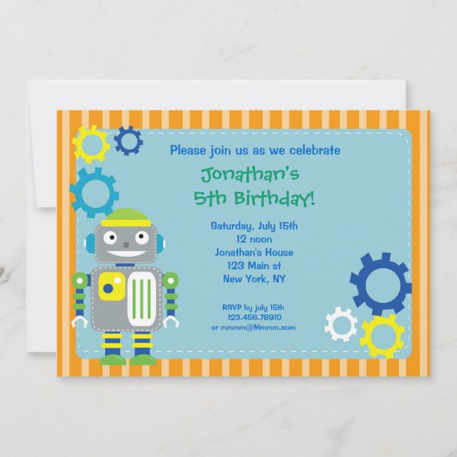 Robot Birthday Party Invitations (Front)