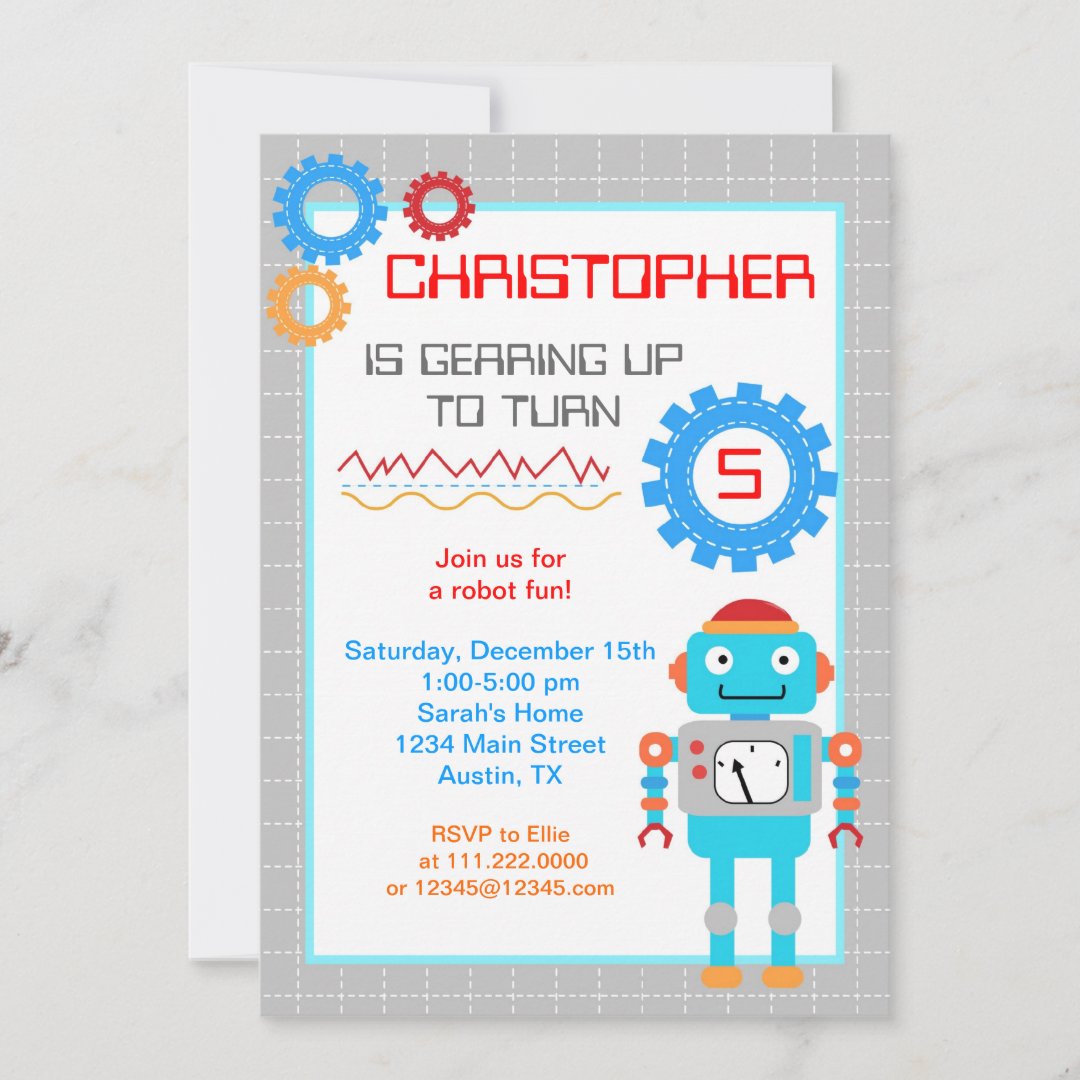 Robot Birthday Party Invitations Zazzle