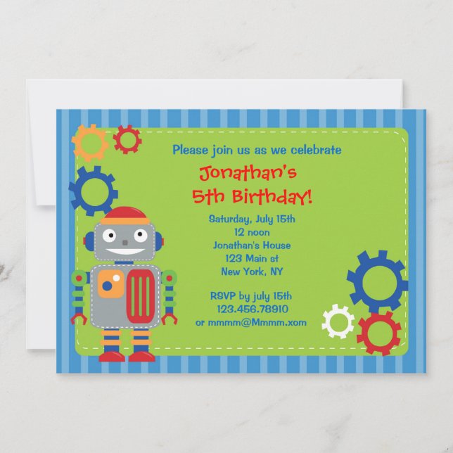 Robot Birthday Party Invitations (Front)