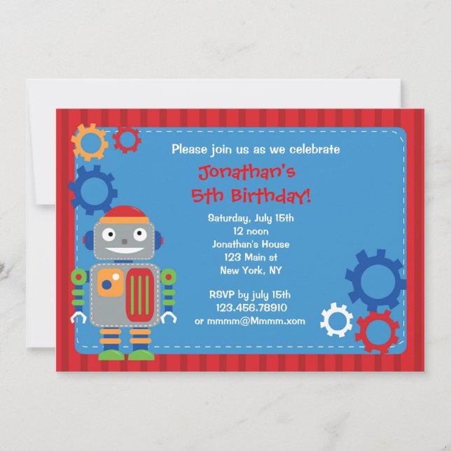 Robot Birthday Party Invitations (Front)