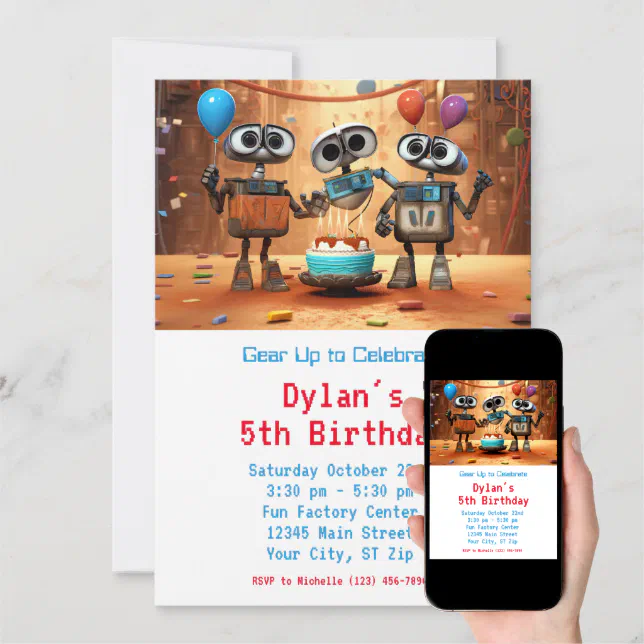 Robot Birthday Party Invitations Digital Download Zazzle
