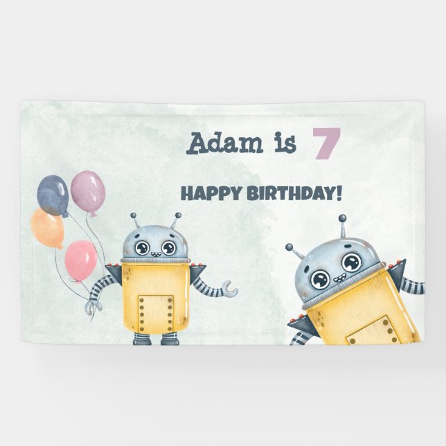Robot Birthday Party kids  Banner (Horizontal)