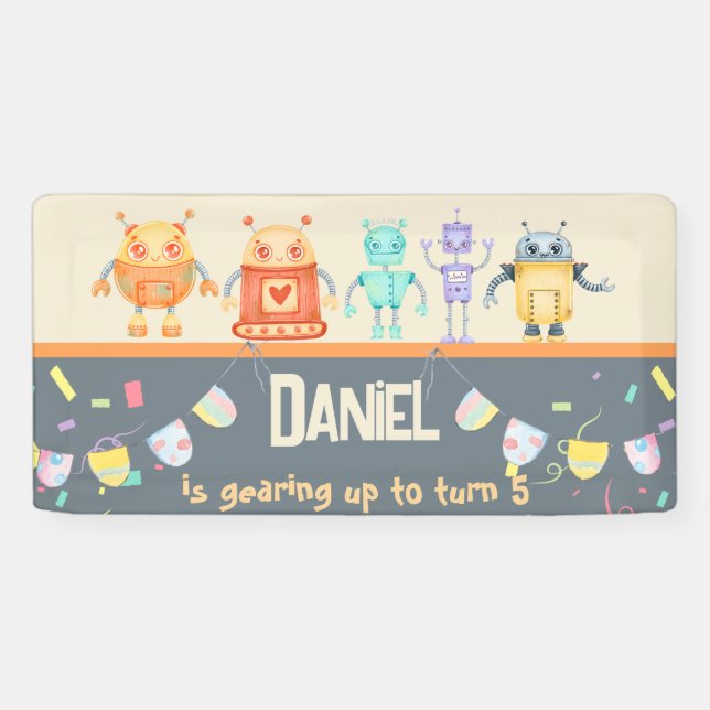 Robot Birthday Party kids Banner (Horizontal)