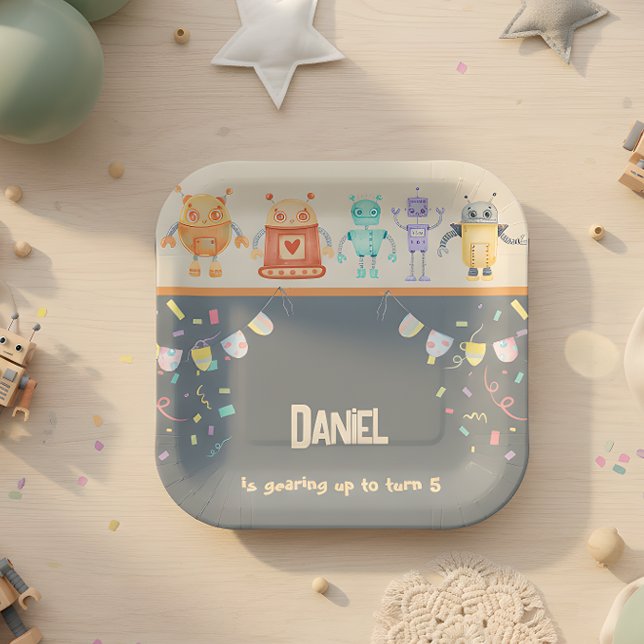 Robot Birthday Party Kids Paper Plates (Creator Uploaded)