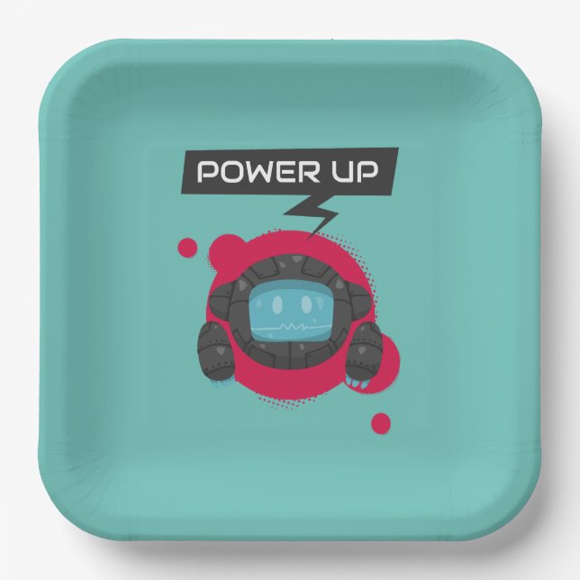 Robot birthday party paper plates (Front)