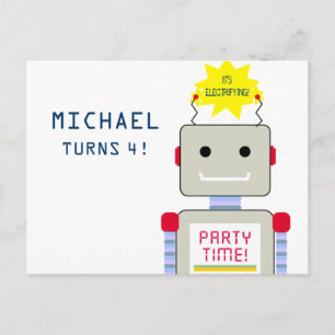 Robot Birthday Party, Postcard Invitations