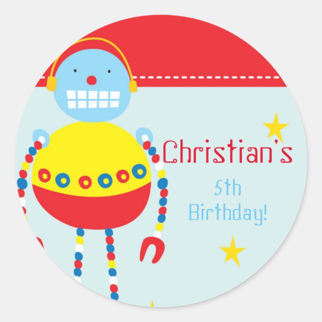 Robot Birthday Party Stickers (Front)