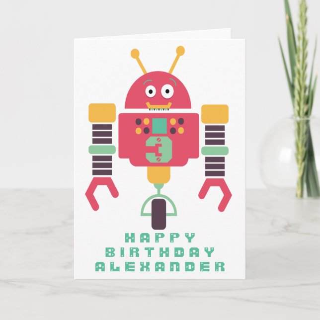 Robot Birthday Personalize Card (Front)