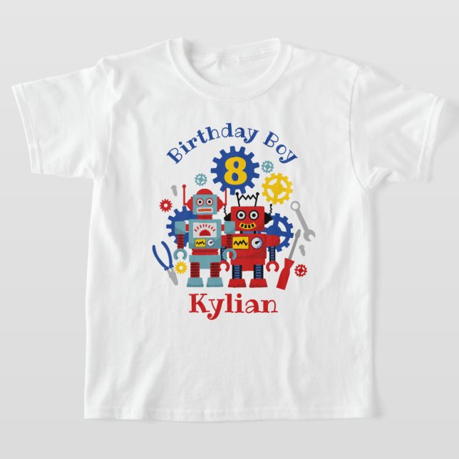 Robot birthday toddler tshirts custom age (Laydown)