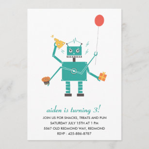 BPIF-27 Robots 10 Childrens Birthday Party Invitations 8 Years Old Boy WOW! 