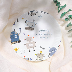 Robot Blue Birthday Party Paper Plates