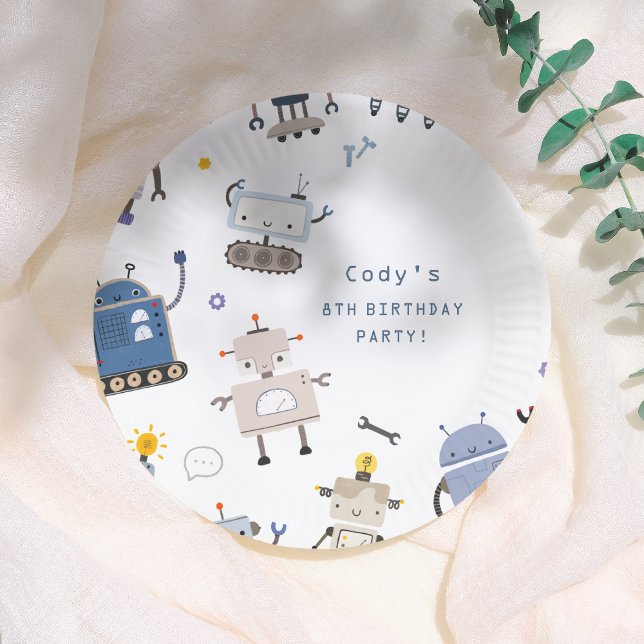 Robot Blue Birthday Party Paper Plates (Creator Uploaded)