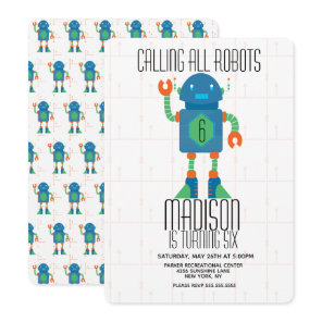 Robot Bolt Boys Birthday Party Invitation