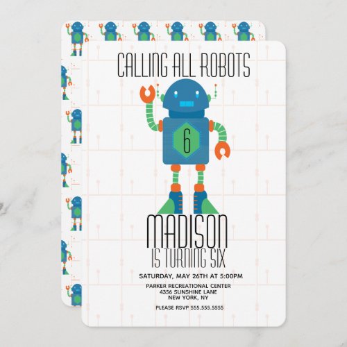 Robot Bolt Boys Birthday Party Invitation