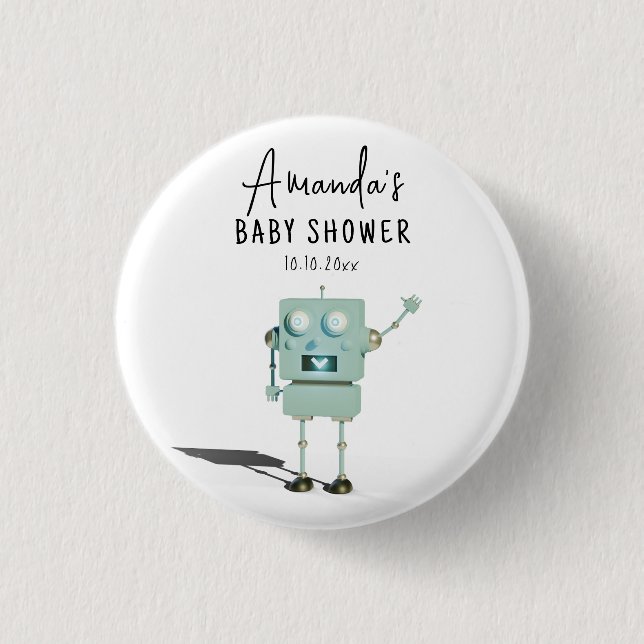Robot boy Baby Shower  Button (Front)