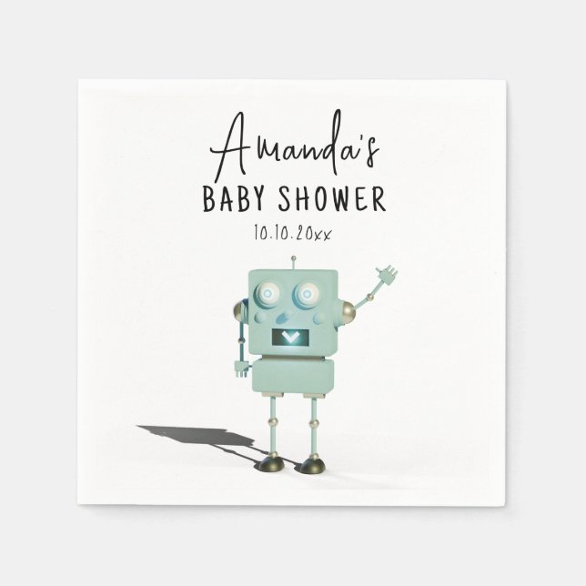 Robot boy Baby Shower  Napkins (Front)