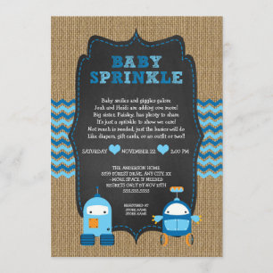 ROBOT BOY baby sprinkle / burlap chalkboard RUSTIC Invitation