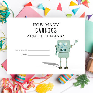 Robot boy - guess how many candies are in the jar enclosure card