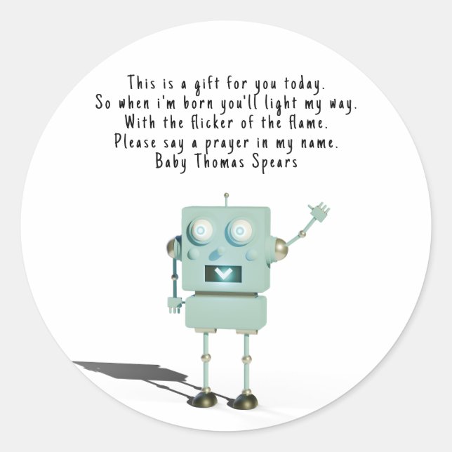 Robot boy. Prayer candle label (Front)