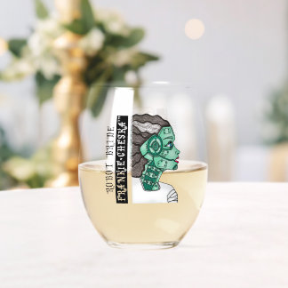 Robot Bride Frankie*Cheska™ Halloween Wine Glass