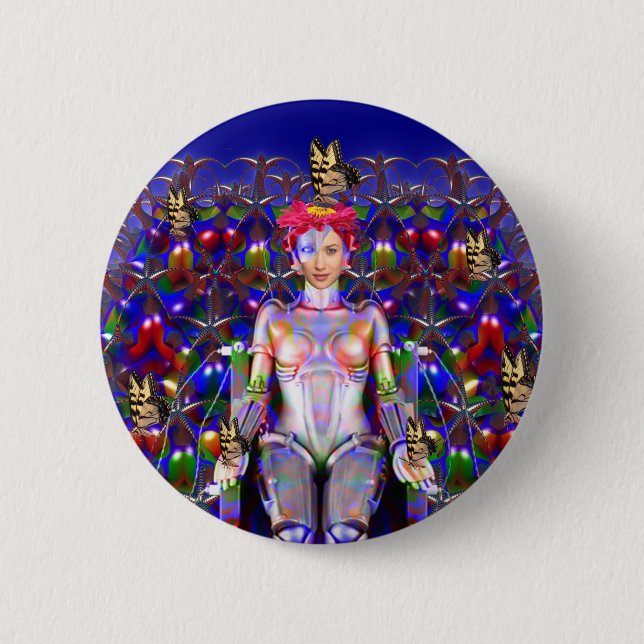 Robot Butterfly Pinback Button (Front)
