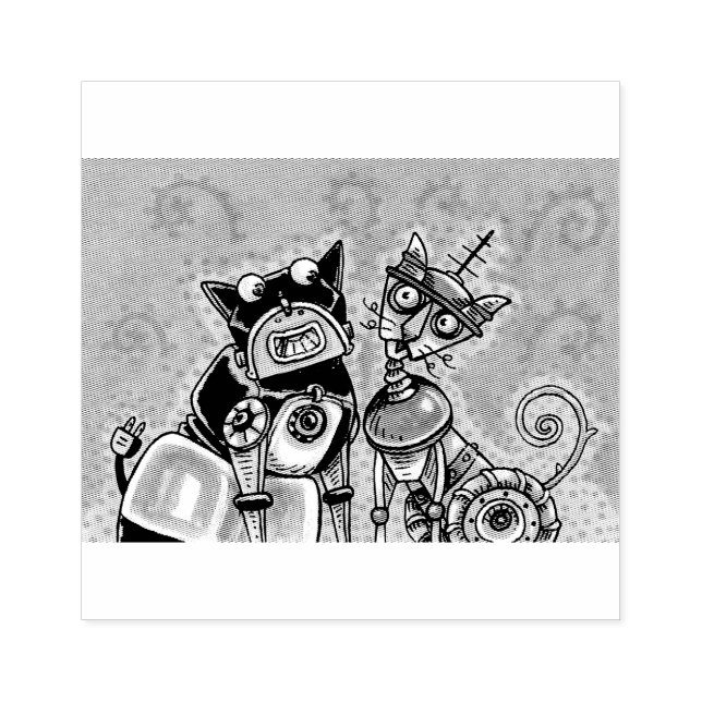 ROBOT CAT AND DOG PETS RUBBER STAMP (Imprint)