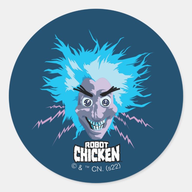 Robot Chicken Scientist Head Graphic Classic Round Sticker (Front)